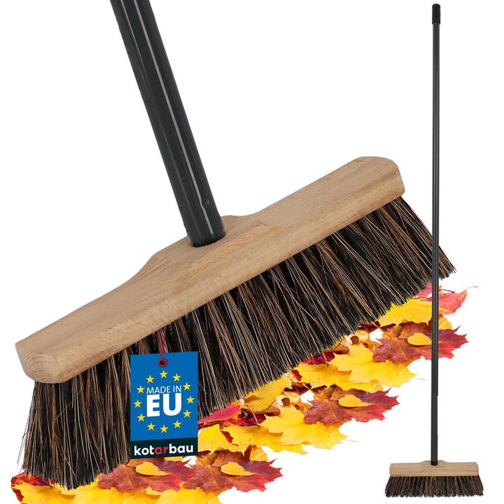 KOTARBAU® Perie-matura, 27 cm, maro, matura de curatenie, lemn de fag PET Coco, cu maner din metal, pentru interior si exterior, perie pentru terasa