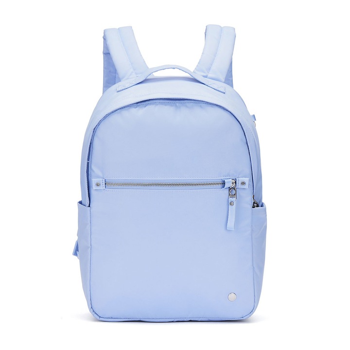 Rucsac antifurt dama Pacsafe W 10L, protectie RFID, compartiment pentru tableta 13”, albastru pastel