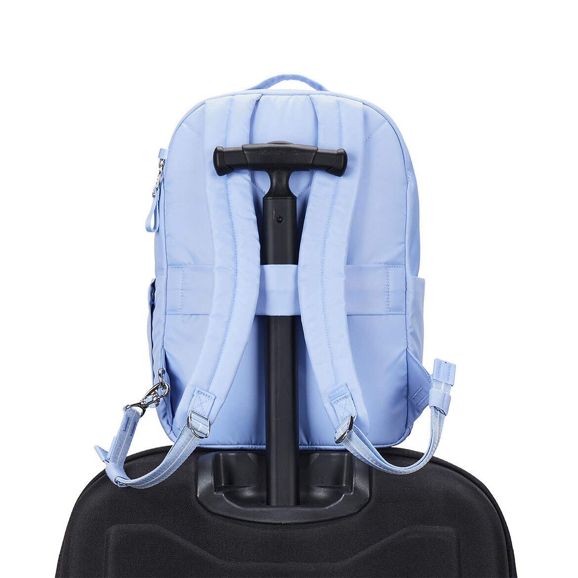 Rucsac antifurt dama Pacsafe W 10L, protectie RFID, compartiment pentru tableta 13”, albastru pastel