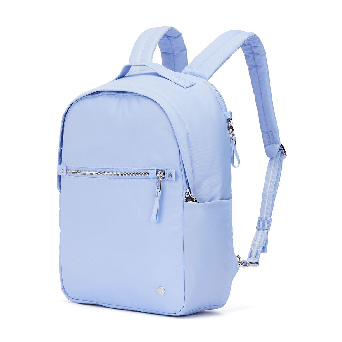 Rucsac antifurt dama Pacsafe W 10L, protectie RFID, compartiment pentru tableta 13”, albastru pastel