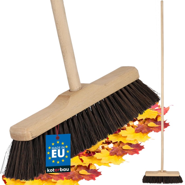 KOTARBAU® Perie cu maner din lemn, 30 cm, maro, perie de curatat, perie pentru terasa cu peri tari, lemn de fag si nailon, maro negru natural
