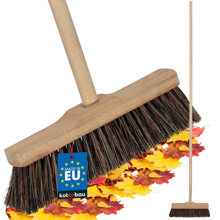 KOTARBAU® Perie de maturat, 27 cm, maro, matura de strada, lemn de fag PET Coco, cu maner din lemn, pentru interior si exterior, perie pentru terasa