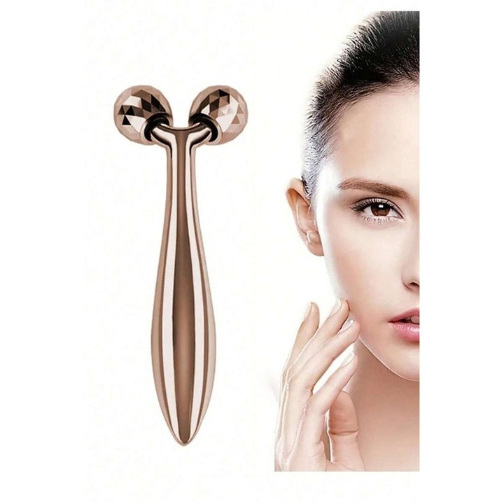 3D Face Roller Masaj Facial – Fermitate, Contur si Lifting Definit, Rose Gold