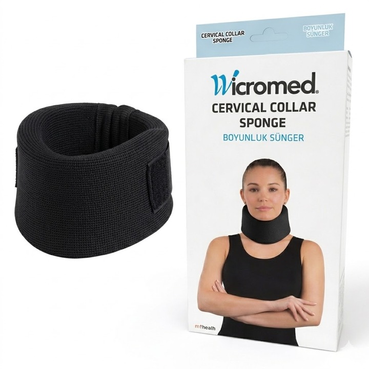 Guler cervical ortopedic din burete, sustinere gat, reglabil, material textil confortabil, Negru, marime L