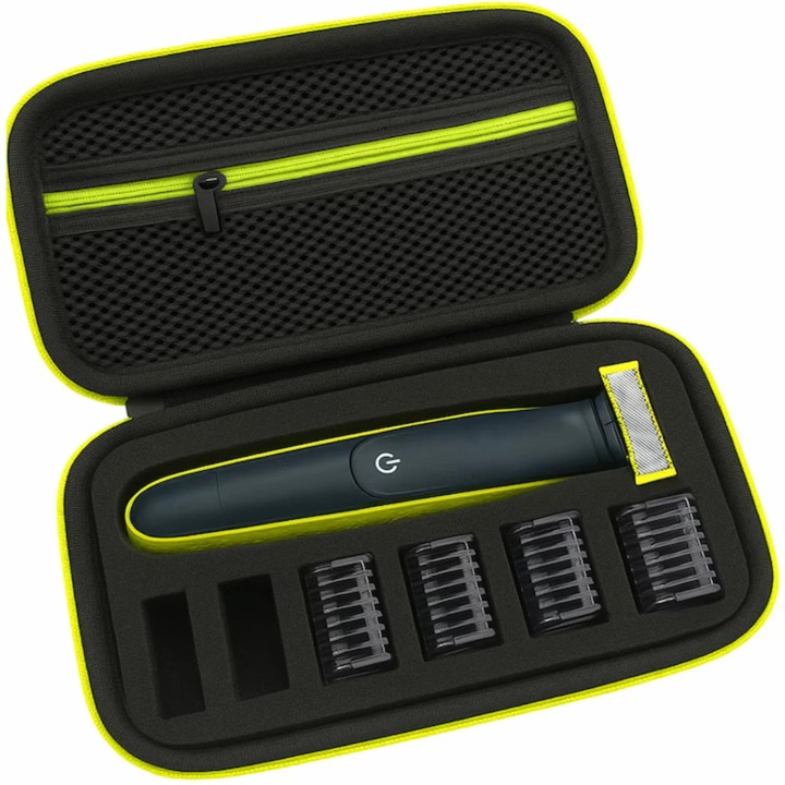 Husa de calatorie VarioShop® pentru Philips OneBlade, carcasa rigida protectie, compatibila QP2xxx si QP6xxx, etui transport aparat de ras cu buzunar accesorii