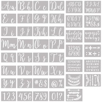Set 45 sabloane refolosibile, AFKSMILE, Cu letters, Numbers si symbols, Usor de utilizat si de curatat, Margini netede, Convenabil pentru bricolaj, Pentru pictura pe lemn, pietre, panza, material textil, sticla, ceramica, Plastic, 2 sizes, Alb