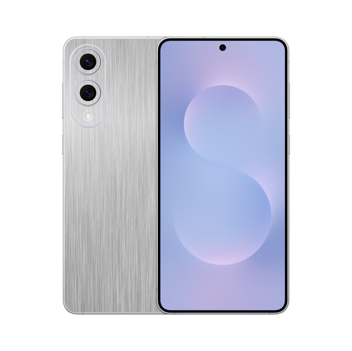 Folie iSkinz pentru Samsung Galaxy S25 Edge - Brushed Argintiu, Split Cut, Skin Adeziv Cover, Protectie pentru Carcasa Spate si Laterale