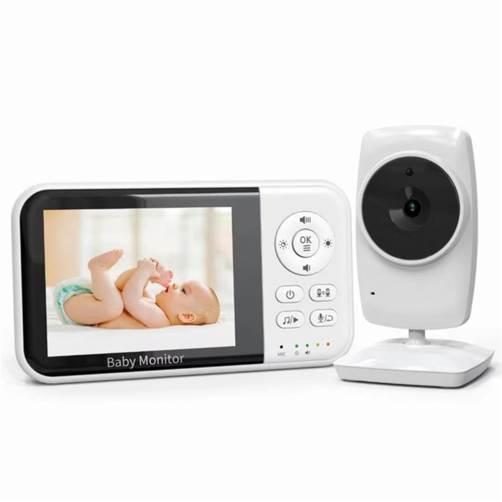 Baby Monitor Video Wireless Edorix, Ecran LCD 3.2" HD, Night Vision Automat, Comunicare Bidirectionala, Detectare Sunet (VOX), Baterie 2100mAh, Monitorizare Temperatura, Cantece de Leagan