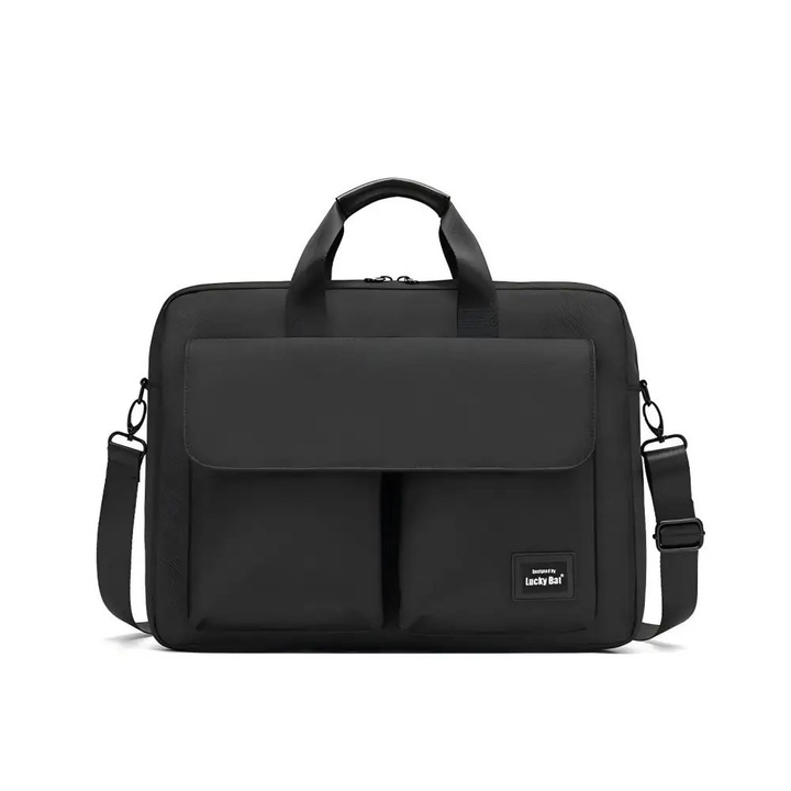 Laptoptáska, Aktatáska, 40 cm-es notebookhoz, Vállpánt és fogantyú, Poliészter, Fekete