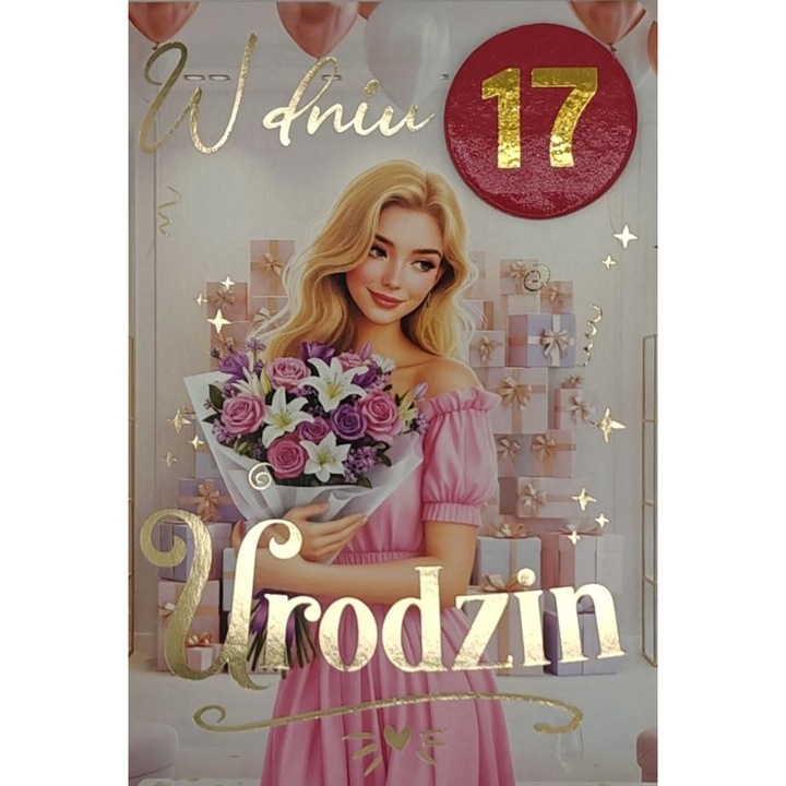 Felicitare YEKU 3K cu element auriu si autocolant multicolor 12.6x17.6cm