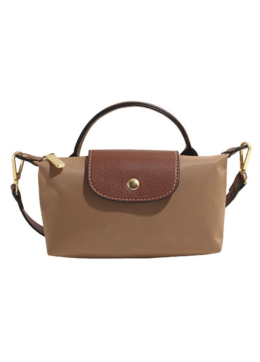 Geanta poseta crossbody din nylon cu clapeta, maner scurt si curea reglabila, Kaki