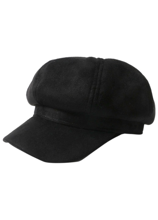 Sapca octogonala din suede, pentru iarna, cu cozoroc si stil limba de rata A04319, negru, M (56-58 cm)