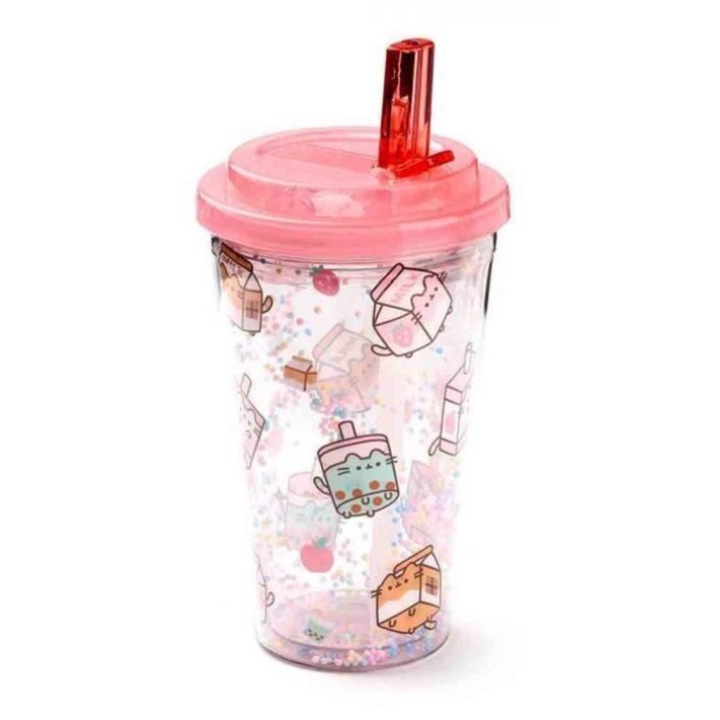 Pohár szívószállal - Pusheen - Pusheen Sips, Szilikon, Többszínű, 450 ml