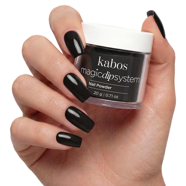 Pudra acrilica neagra Dipping Powder, Culoare Intensa fara Lampa, Kabos Magic Dip System 003 Classic Black, 20 g, Rezistenta Ridicata