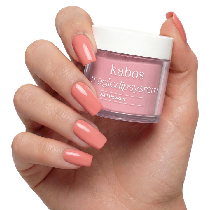 Pudra acrilica Dipping Powder, Culoare Intensa fara Lampa, Kabos Magic Dip System, 014 Papaya Rose, 20 g, Intarire Naturala