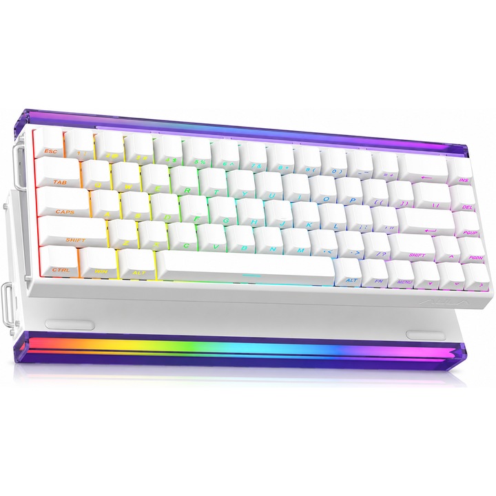 Tastatură gaming AULA HERO 68 HE, albă, 68 taste, Hall Effect, суичове магнитни Xingyi, Rapid Trigger, 8000Hz, USB-C, RGB, hot-swap, PBT side-print