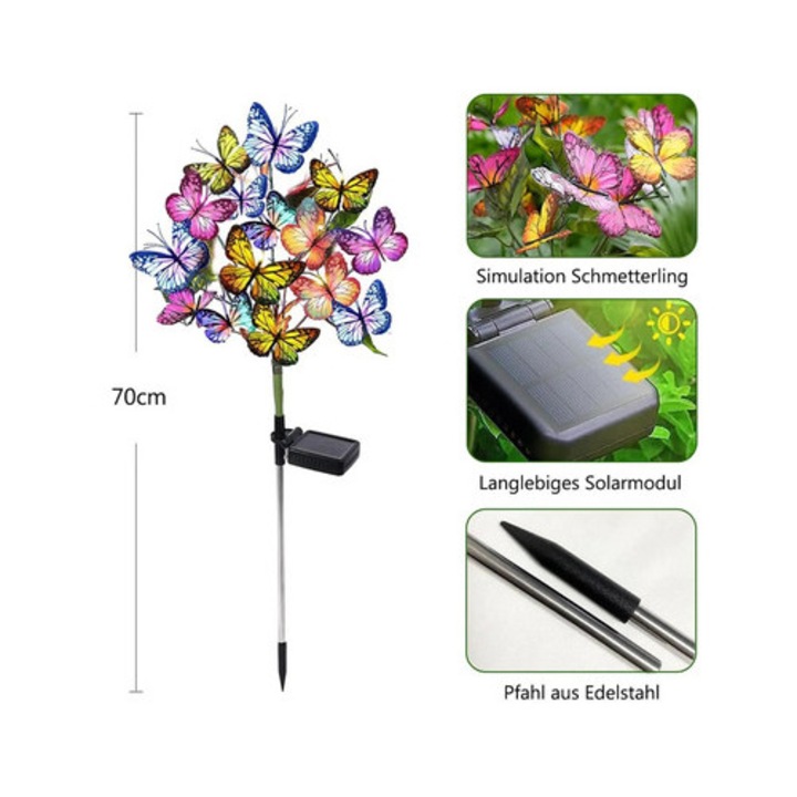 Set 2 Lampi Solare Decorative cu Fluturi, 70 cm, LED, IP66, Iluminat Gradina Exterior, Casa Shop