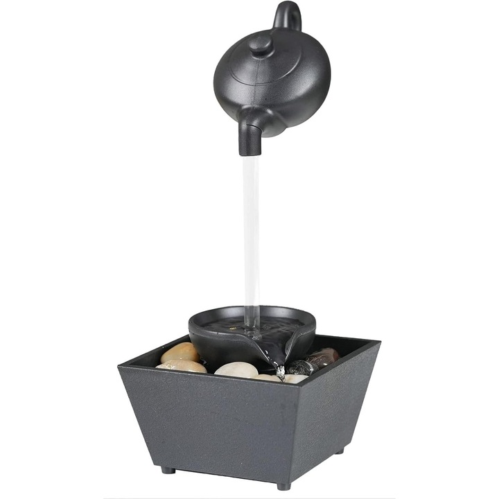 Fantana Decorativa de Interior cu Efect de Ceainic Plutitor, Cascada cu Apa si Pietre Zen, USB, Decor Relaxant pentru Casa, Birou si Dormitor, Dalimag