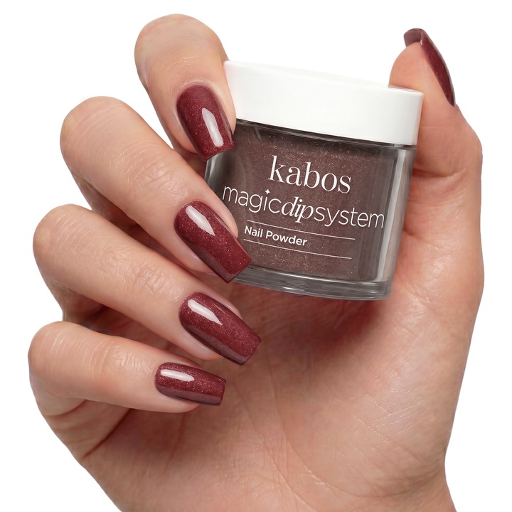 Pudra acrilica Dipping Powder, Rosu Profund fara Lampa, Kabos Magic Dip System, 033 Cherry Chocolate, 20 g, Intarire Naturala