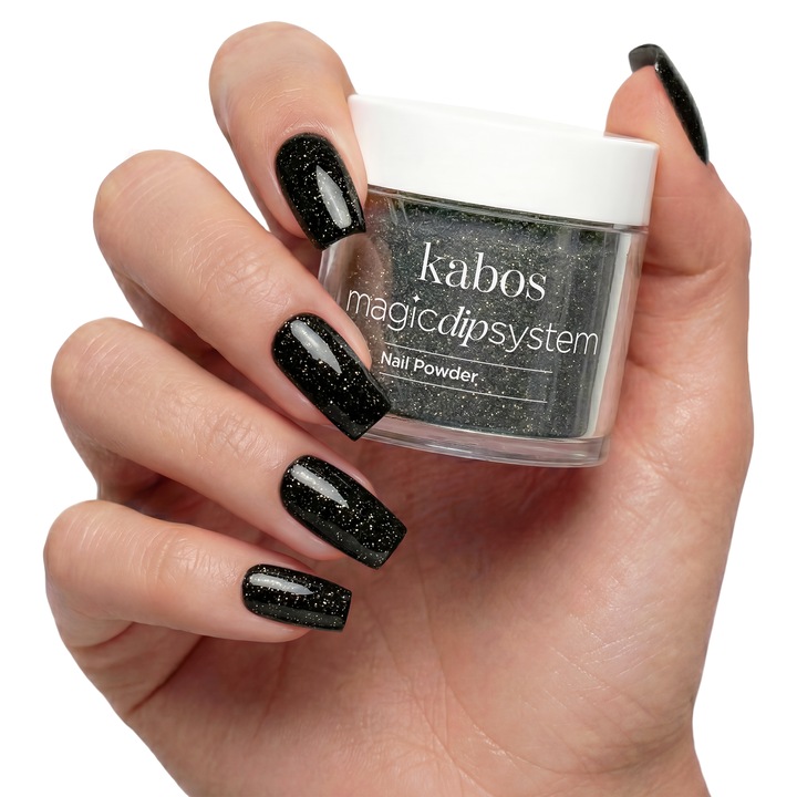 Pudra acrilica Dipping Powder, Negru Intens fara Lampa, Kabos Magic Dip System, 043 Magic Onyx, 20 g, Intarire Naturala