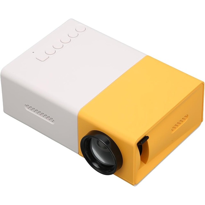 Mini hordozható HiFi Smart HD 1080P projektor, 200 lumen, USB/HDMI/AV/memóriakártya portok, akár 60 hüvelykes vetítés, fehér/sárga