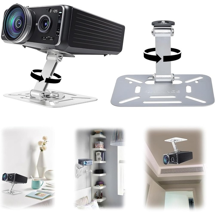 Suport videoproiector reglabil pe inaltime si rotativ 360 grade, pliabil, universal, aluminiu