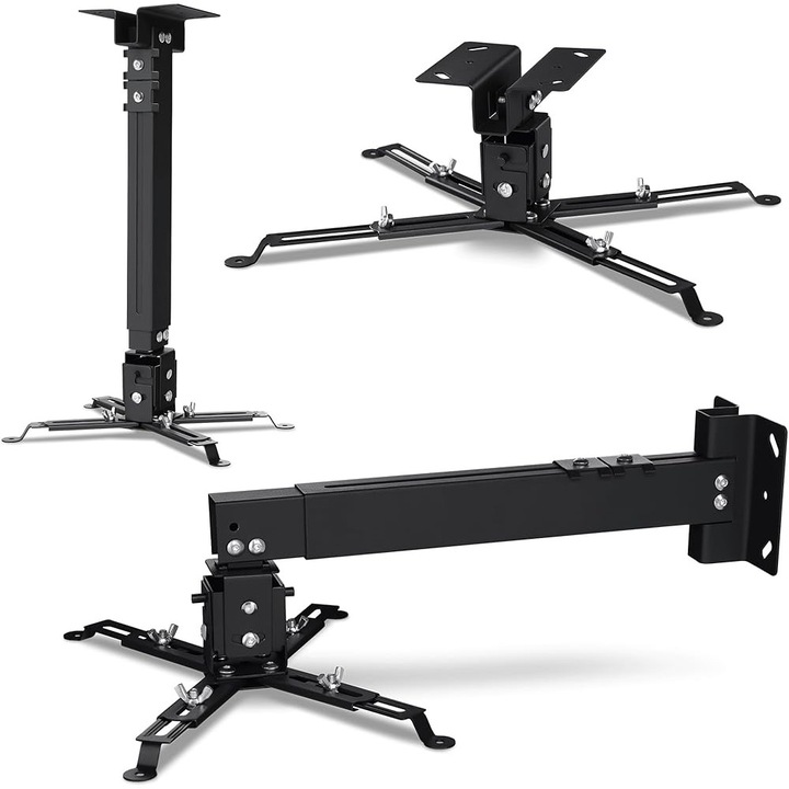 Suport videoproiector universal, reglabil 43x65cm, unghi 25°, otel, negru, capacitate 20kg