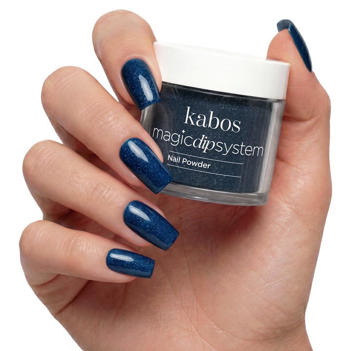 Pudra acrilica Dipping Powder, Albastru Inchis fara Lampa, Kabos Magic Dip System, 042 Dark Blue, 20 g, Intarire Naturala