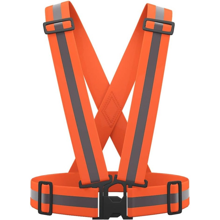Vesta de siguranta reflectorizanta din material elastic, reglabila, 360° cu benzi reflectorizante pe piept, umeri si talie, portocaliu, S-XL