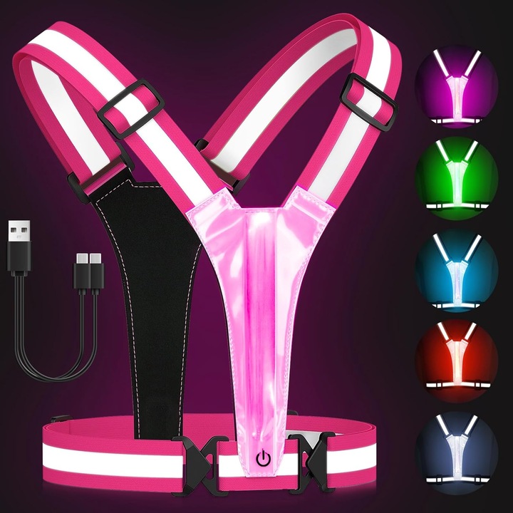 Vesta reflectorizanta LED, reglabila, multicolor, USB, 84-165x66-124 cm