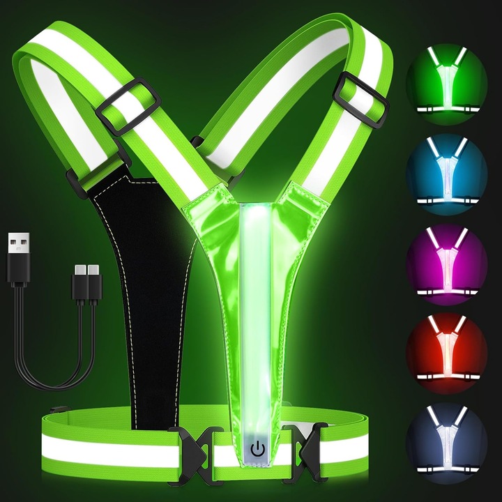 Vesta reflectorizanta LED, reglabila, multicolor, USB, 84-165x66-124cm