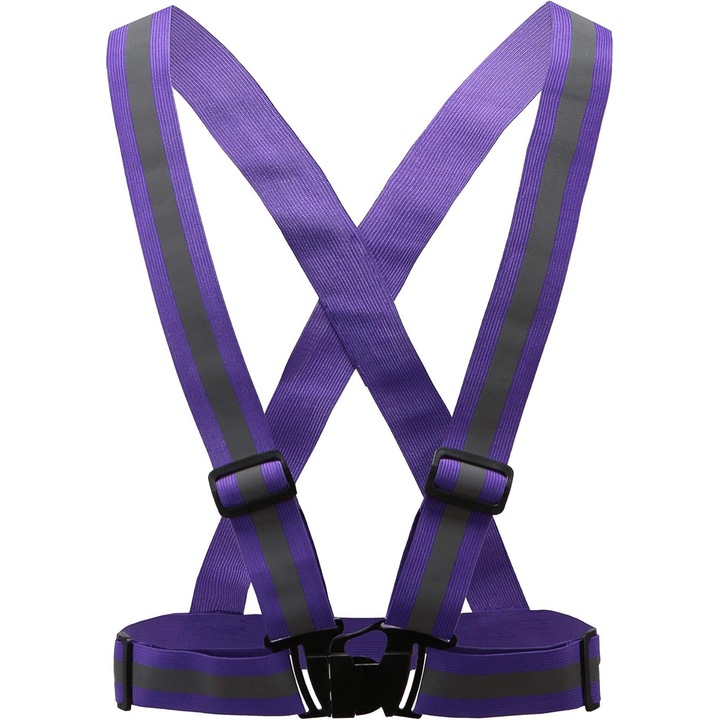 Vesta reflectorizanta / vesta de siguranta ajustabila, vizibilitate 360° cu benzi reflectorizante, material elastic reglabil, mov, S-XL