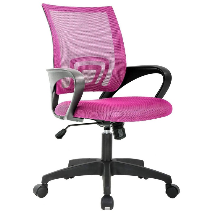 Scaun de Birou Mercaton, Ergonomic, Cadru Metalic, Spatar din Miro-Plasa, Maxim 120 Kg, Roz