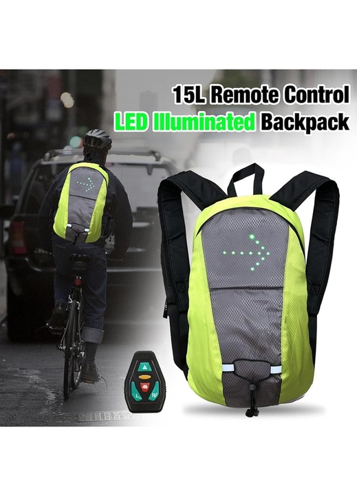 Раница LED със сигнализация, 15L, светлоотразителна, USB презареждаема, черна
