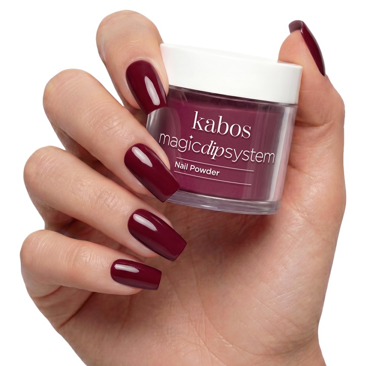 Pudra acrilica Dipping Powder, Burgundy Intens fara Lampa, Kabos Magic Dip System, 032 Burgundy Dot, 20 g, Intarire Naturala
