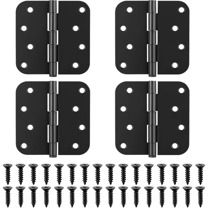 Balama plianta 100x100 mm, otel carbon vopsit, 8 gauri, cu suruburi incluse, pentru usi interior/exterior, Negru, set 4 buc