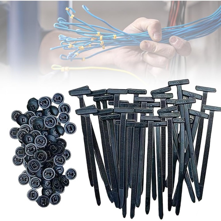 Coliere pentru cabluri, cleme de fixare, auto-blocante din nylon, rezistente UV, negru, 100 buc
