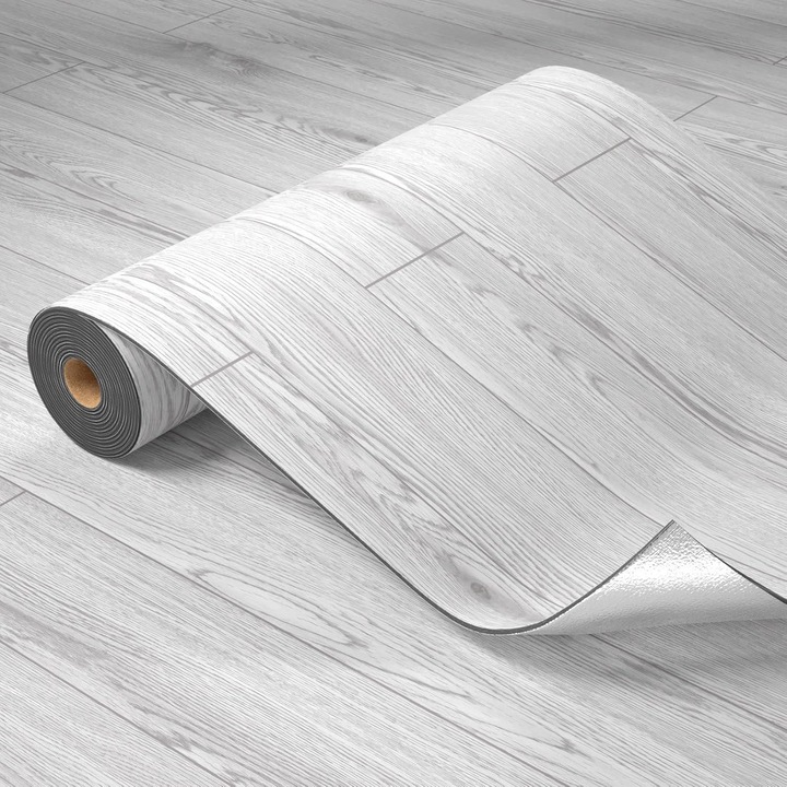 Pardoseala autocolanta PVC, grosime 1.5 mm, gri deschis, 0.6x3 m
