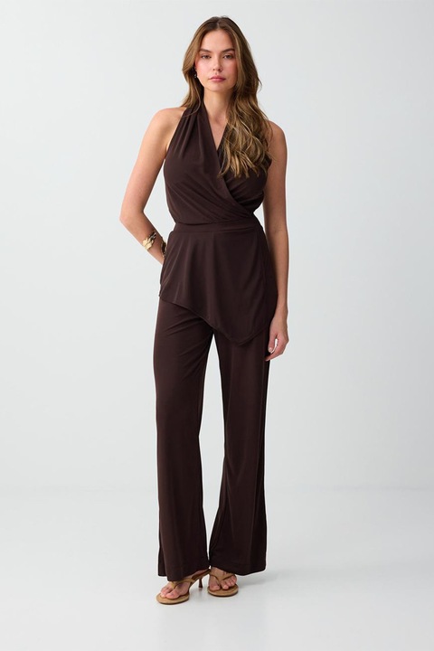 JIMMY KEY, Salopeta slim fit cu detaliu drapat, Maro pamantiu