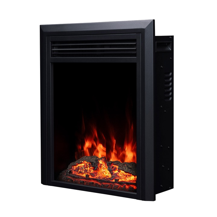 Semineu electric incorporabil Cris, Art Flame, 568x480x163 mm, 1500W, 10 culori ale flacarilor, 2 trepte de incalzire, 5 niveluri ale intensitatii flacarilor, Timer