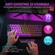 Геймърска клавиатура NETSTAT, 60% Layout 61 клавиша, Механична клавиатура, Red Switch, 125 Hz, Кабелна клавиатура, RGB Per-Key 17 ефекта, Anti-Ghost 22 клавиша, 50M натискания, Офис клавиатура, USB кабел 1.5м, Компактна, Черна