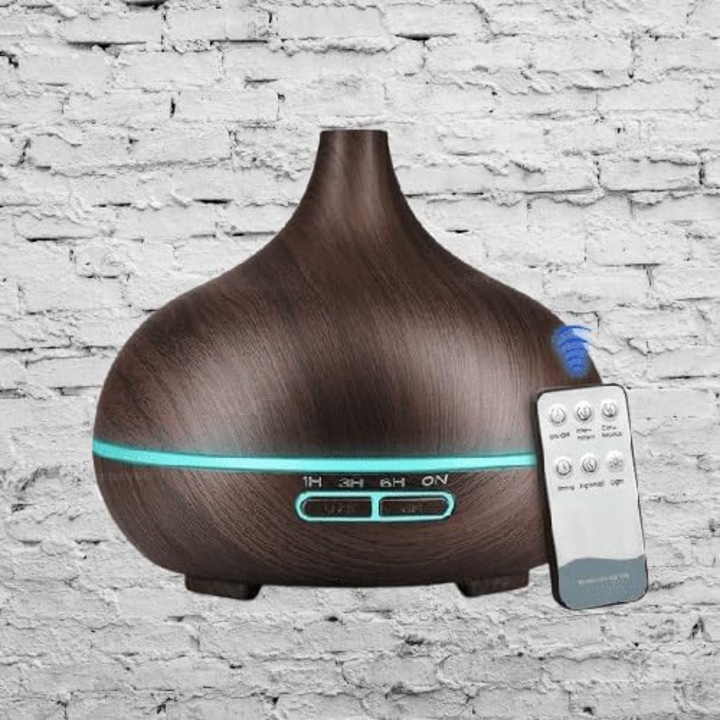 Difuzor ulei esential ultrasonic 500ml negru cu telecomanda si LED 7 culori silentios