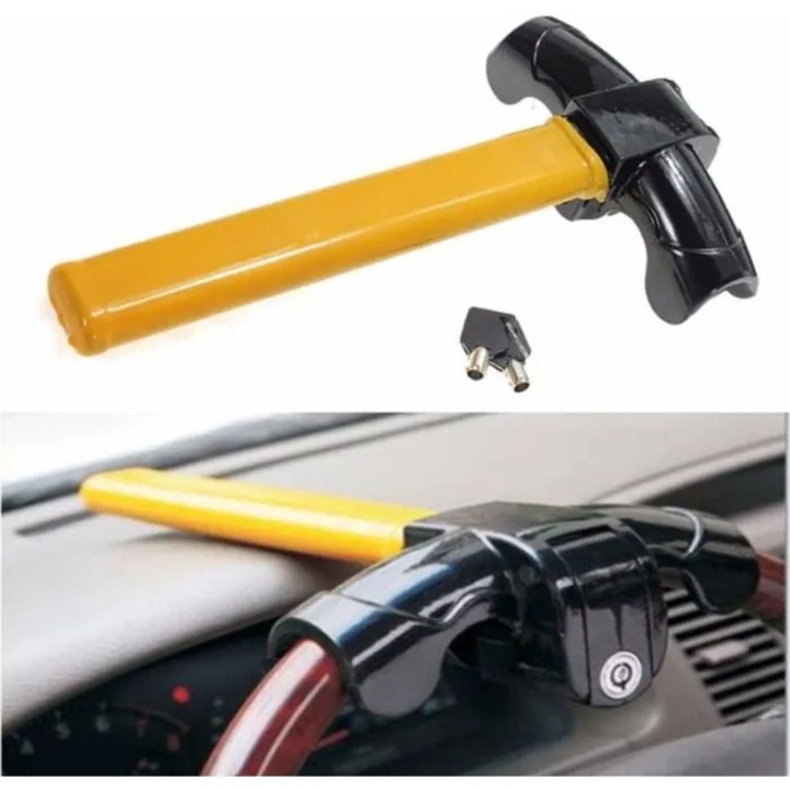 Blocator volan auto universal, set 1 blocator 2 chei, negru