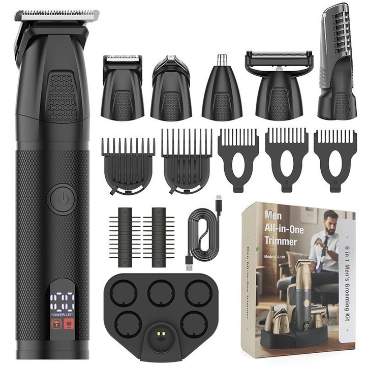 Aparat de tuns barbati, lama inox, negru, 100-240V, YJ-101