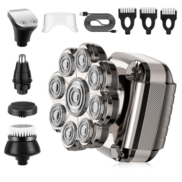 Férfi hajvágó gép 9900, elektromos trimmer, USB töltéssel, 100-240V, 5W, IPX6 vízálló, Ezüst, 1 db
