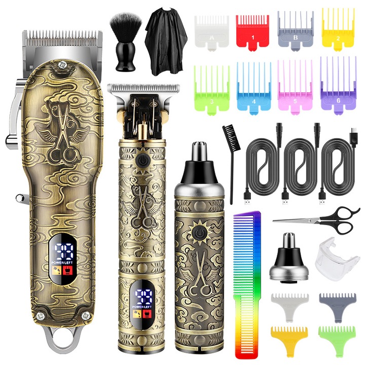 Elektromos hajvágó, rozsdamentes acél pengék, bronz, 110-240V 10W