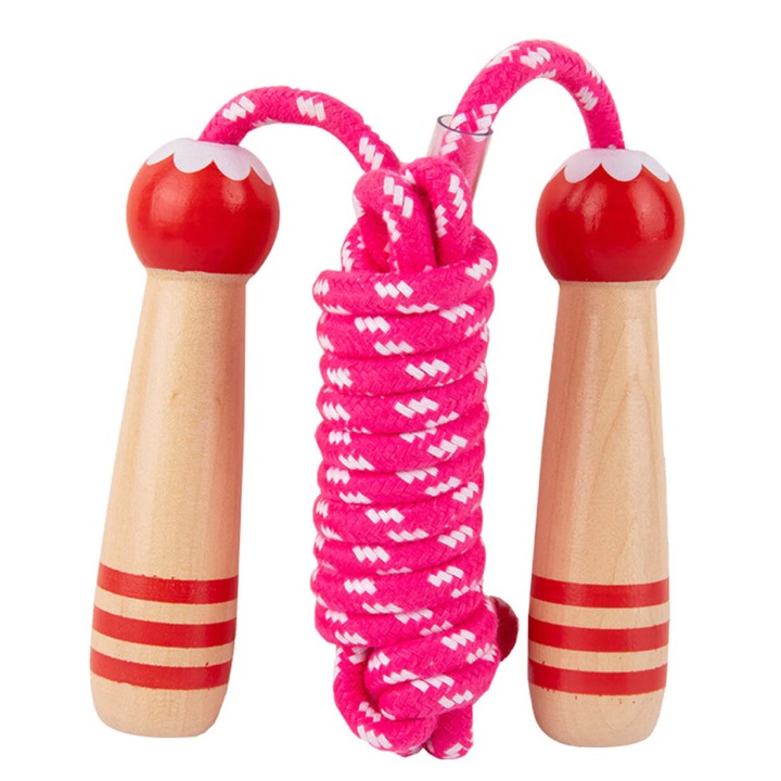 Coarda de sarit fitness, manere lemn, ajustabila, multicolora