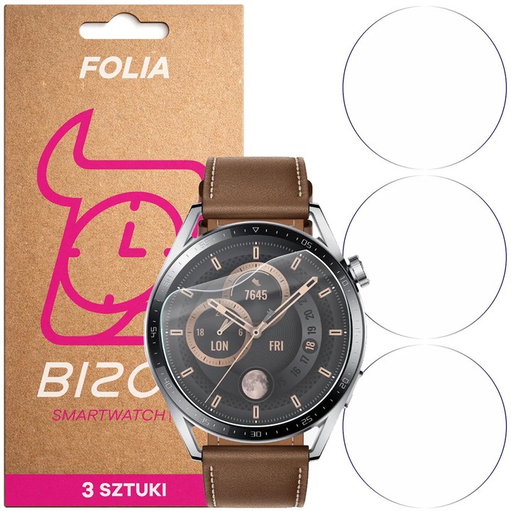 Set 3 Folie de protectie Bizon Watch Film HydroFlex pentru Huawei Watch GT 3 46 mm
