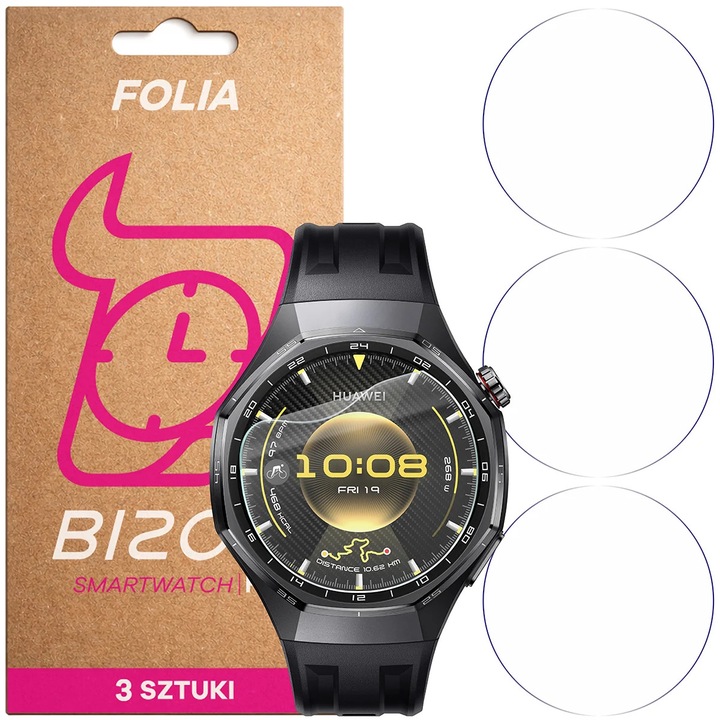 Set 3 Folie de protectie Bizon Watch Film HydroFlex pentru Huawei Watch GT6 Pro 46 mm