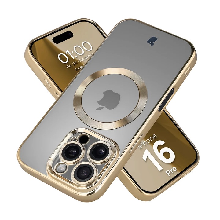 Husa cu protectie pentru camera pentru Magsafe Bizon Case GuardO pentru iPhone 16 Pro, Auriu
